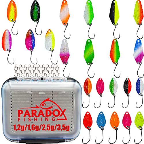 Paradox Fishing Forellen Spoon Set 23 Spoons mit Snaps 1,2g/1,6g/2,5g/3,5g Forellenköder Forellen Spoons Forellenteig Forellen Angeln - Spoons Forelle von Paradox Fishing