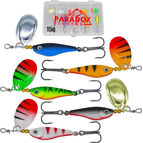 Paradox Fishing Spinner Sets 15g Barschköder Hechtköder Jigspinner Spin Jigs - Spinnköder (5X 15g mit Box) von Paradox Fishing