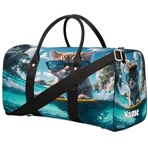 Hawaiianische Seekatzen-Sonnenbrille, Sporttasche, personalisierter Name für Damen und Herren, wasserdicht, Strandtasche, faltbar, persönliche Gegenstände, Reisetasche für Wochenendausflüge, Tanzen, von Pardick