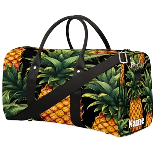 Sporttasche mit Ananas-Frucht-Hintergrund, personalisierter Name für Damen und Herren, wasserdicht, Strandtasche, faltbar, persönliche Gegenstände, Reisetasche für Wochenende, Übernachtung, Tanz, von Pardick