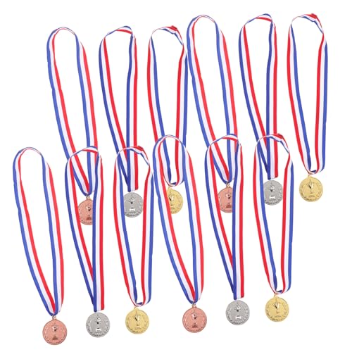 PartyKindom 12 Stück Teiliges Medaillenset Robustem Metall Gold Silber Bronze für Sportwettbewerbe Langlebig Sichere Glatte Kanten für Kindergarten Schulveranstaltungen Sportliche von PartyKindom