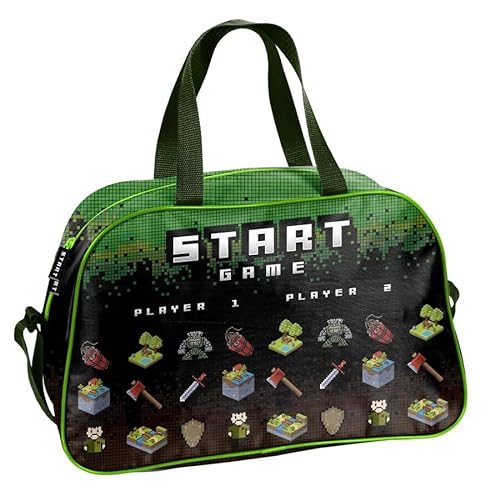 PASO Sporttasche für Schwimmbad und Schule mit Minecraft Motiv für Jungen - Schwimmtasche mit verstellbarem Gurt und Zwei Griffen - Reisetasche für Kinder - Kindersporttasche - Trainingstasche von PASO