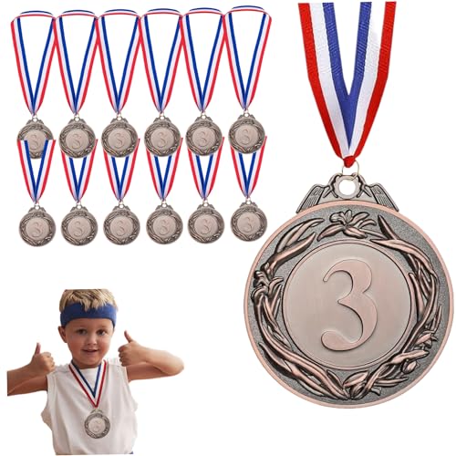 Pastoralist Medaillen für Kinder, 12pcs 2in Geschnitzte Bronzemedaillen für Kinder, Kindermedaillen mit Nackengurt für Sport, Turniere, Wettbewerbe von Pastoralist