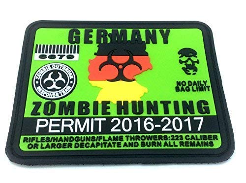 Deutschland Deutsch Zombie Hunting Permit PVC Airsoft Klettverschluss-Flecken Klett Patch von Patch Nation