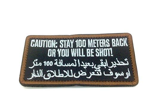 Patch Nation Caution: Stay Back 100m Or You Will Be Shot Gestickte Airsoft Klettverschluss-Flecken von Patch Nation