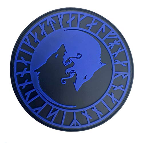 Patch Nation Wikinger Wolf Geri und Freki PVC Airsoft Paintball Klett Emblem Abzeichen (Blau) von Patch Nation