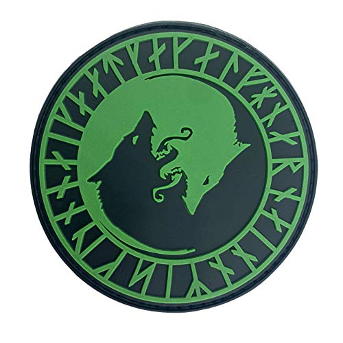 Patch Nation Wikinger Wolf Geri und Freki PVC Airsoft Paintball Klett Emblem Abzeichen (Grün) von Patch Nation