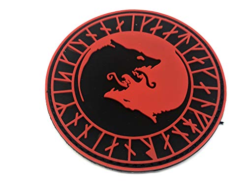 Patch Nation Wikinger Wolf Geri und Freki PVC Airsoft Paintball Klett Emblem Abzeichen (Rot) von Patch Nation