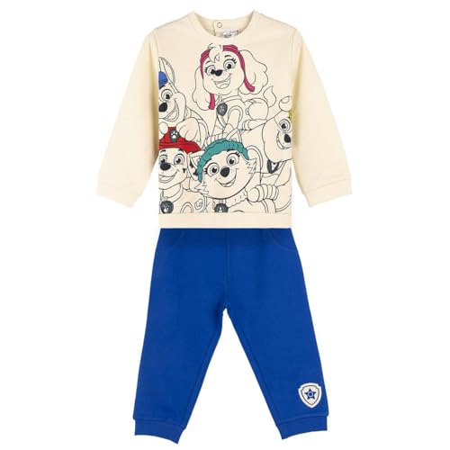 Paw Patrol Trainingsanzug für Kinder - 2-teiliges Set - 18 Monate - Aus 240 g/qm Baumwolle und Polyester - Hellbeige und Blau - Jogginganzug mit Langarm T-Shirt - Original Produkt in Spanien Designed von PAW PATROL