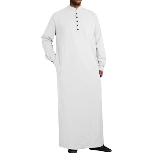 Muslimische Kleider Herren - Arabische Kleidung Herren Muslim Kaftan Abaya Gewand Robe Crew Stehkragen Arabische Kleidung Aus Dem Nahen Osten Gebetskleidung für Männer(01 White,S) von Pdakieyxnd