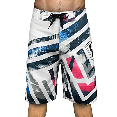 Schlafshorts Herren Kurz - Herren Badehose Lässige Bunt Drucken Knielang Lang Schnelltrocknend Boardshorts mit Mesh-Futter Verstellbarem Tunnelzug Badehose für Herren(02 White,S) von Pdakieyxnd