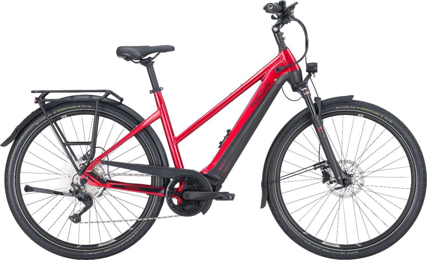 Unisex E-Bike  Pegasus Premio EVO 10 Lite trapez rot . 2023 (Rahmenh. Pegasus: 45 cm | Körpergrösse 150 - 160 cm / Akkukapazität: 500 Wh) von Pegasus