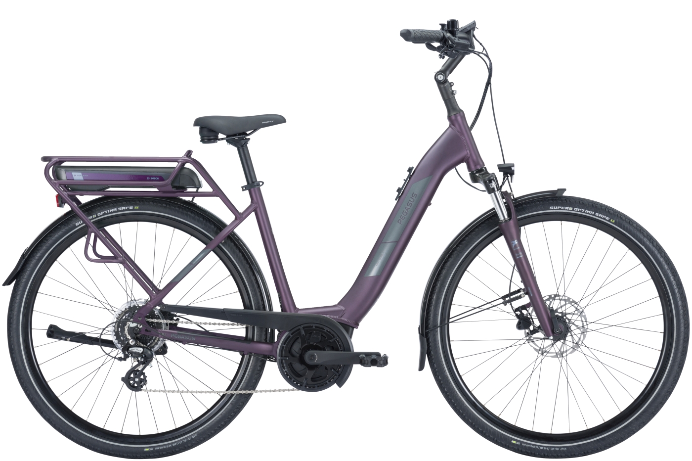 Unisex E-Bike  Pegasus Solero E8 Plus Wave berry . 2023 (Akkukapazität: Bosch 400 Wh / Rahmenh. Pegasus: 50 cm | Körpergrösse 160 - 170 cm) von Pegasus