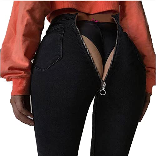 Jeans mit Reißverschluss hinten für Damen Skinny Denim Pants Stretch Jeggings Slim Hose mit hoher Taille von Pekoi
