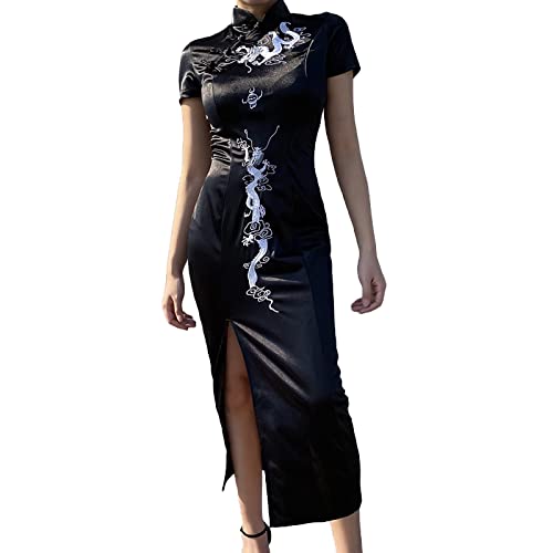Pekoi Chinesisches Cheongsam-Drachendruck-Qipao-Weinlese-chinesisches Kleid der Frauen Schlitz-Cheongsam-Maxikleid von Pekoi
