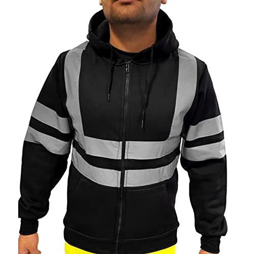 Warnschutzkleidung für Herren Reflektierende Sicherheitsarbeitsjacke Pullover Hoodie Sweatshirt für Winterverkehr BAU von Pekoi