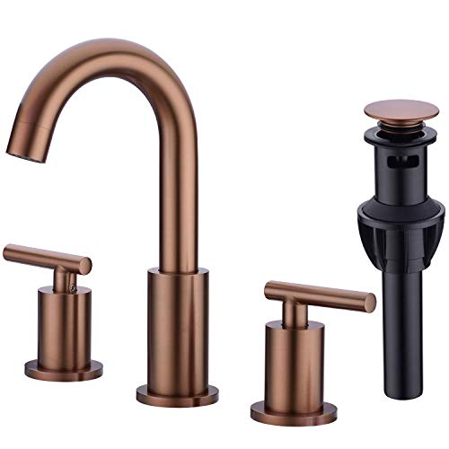 PenKee 2 Handle 8 Inch Widespread Bathroom Sink Faucet with Overflow Pop Up Drain Assembly 3 Piece Vanity Tap with cUPC Water Supply Lines, Brass, Brushed Rose Gold von PenKee