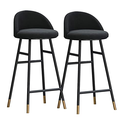 PenKee Bar Stool Kitchen Counter Stool, Breakfast Chair, Bar Stools with Backrest and Footrest, Set of 2 Velvet Chairs for Kitchen, Seat Height 65/75 cm for Pub, Coffee, Hog (Black 65cm(2 von PenKee