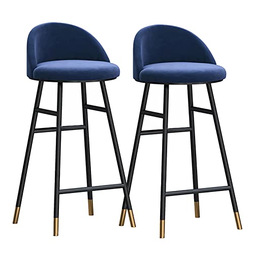 PenKee Bar Stool Kitchen Counter Stool, Breakfast Chair, Bar Stools with Backrest and Footrest, Set of 2 Velvet Chairs for Kitchen, Seat Height 65/75 cm for Pub, Coffee, Hog (Blue 65cm(25 von PenKee
