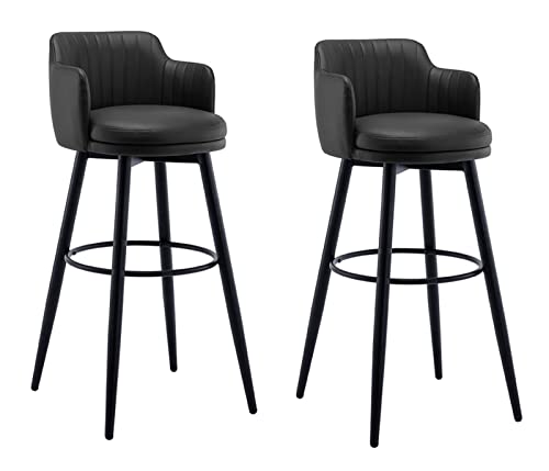 PenKee s Counter Chairs Nappa Leather Swivel Bar Chair Kitchen Island Counter Height s Bar Stools Set of 2 with Backs, Black Metal Legs Round Upholstered Seat, for Bars, Cafe, Loun Star of von PenKee