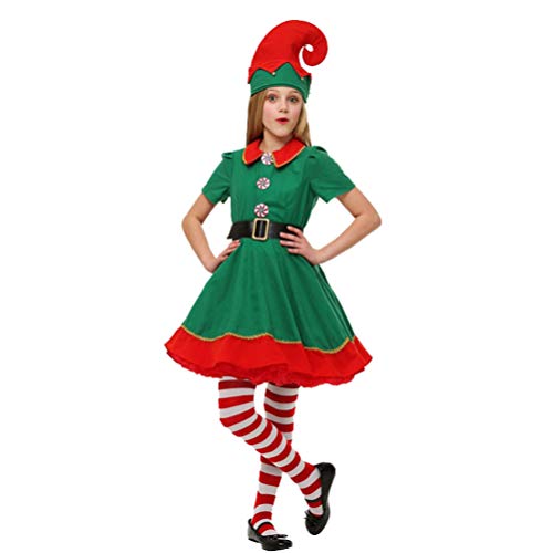 PengGengA Elfen-Kostüm Weihnachtskostüm Xmas Elf Outfit Weihnachtswichtel Weihnachtself Kostüm Kinder (Mädchen, 130) von PengGengA