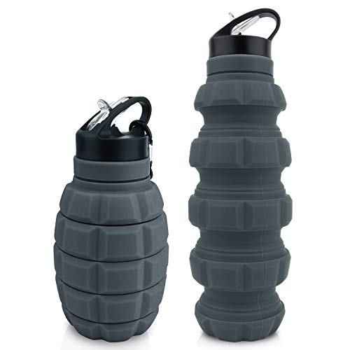 PenghaiYunfei Faltbare Trinkflasche Granate 580ml, BPA-Frei, Wasserflasche auslaufsicher, aus Silikon lebensmittelecht, Sportflasche für Fahrrad, Sport, Festival mit Karabinerhaken + Nachhaltig von PenghaiYunfei