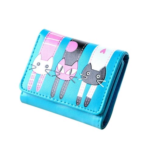 Peosaard Cartoon Wallet Schöne Katzenmuster -Münz Multi -Funktion Kurzledertasche für Frauen Mädchen Blau, Cartoon Wallet von Peosaard