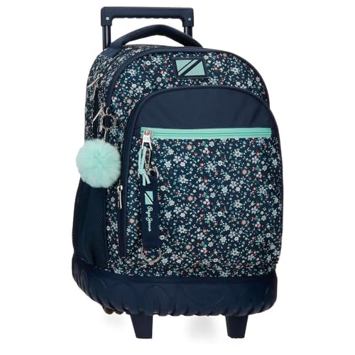 Pepe Jeans Alenka Rucksack Compact 2 Räder, Blau, 32 x 43 x 21 cm, Polyester, 28,9 l, blau, Kompakter Rucksack mit 2 Rädern von Pepe Jeans