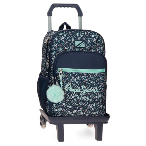 Pepe Jeans Alenka Schulrucksack mit Trolley, Blau, 30 x 40 x 12 cm, Polyester, 14,4 l, blau, Schulrucksack mit Trolley von Pepe Jeans