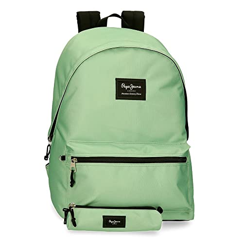 Pepe Jeans Aris Rucksack für Laptop und Schultasche 39,6 cm (15,6 Zoll), grün, 31 x 44 x 17,5 cm, Polyester 23,87 l, grün, Rucksack für Laptop + Federmäppchen für die Schule von Pepe Jeans