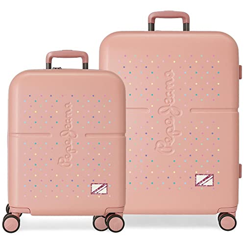 Pepe Jeans Carina Pink Kofferset 55/70 cm starres ABS integrierter TSA-Verschluss 116L 7,54kg 4 Doppelrollen Handgepäck von Pepe Jeans
