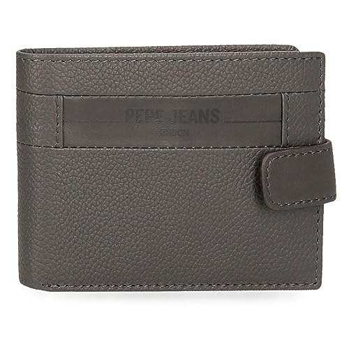 Pepe Jeans Checkbox Horizontale Geldbörse mit Klickverschluss, Grau, 11 x 8,5 x 1 cm Leder, grau, Talla única, Horizontale Brieftasche mit Klickverschluss von Pepe Jeans