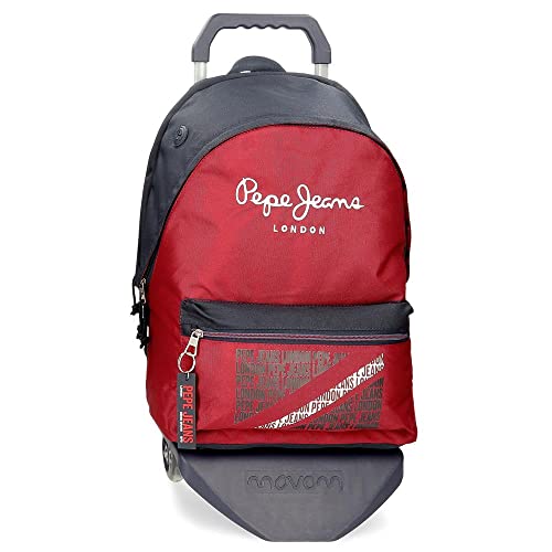 Pepe Jeans Clark Laptop-Rucksack mit zwei Fächern und Trolley, 15,6 Zoll, Rot, 31 x 44 x 15 cm, Polyester, 23,87 l von Pepe Jeans