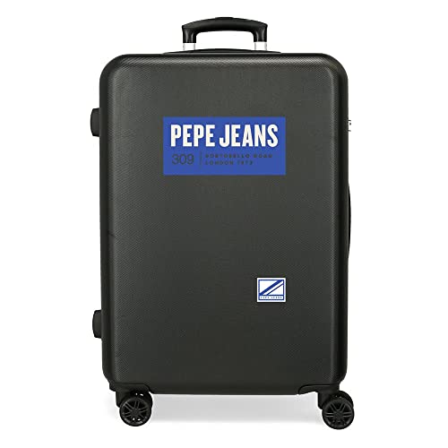 Pepe Jeans Darren Koffer, mittelgroß, Schwarz, 46 x 65 x 23 cm, Hartplastik, seitlicher Kombinationsverschluss, 56 l, 3,22 kg, 4 Räder von Pepe Jeans