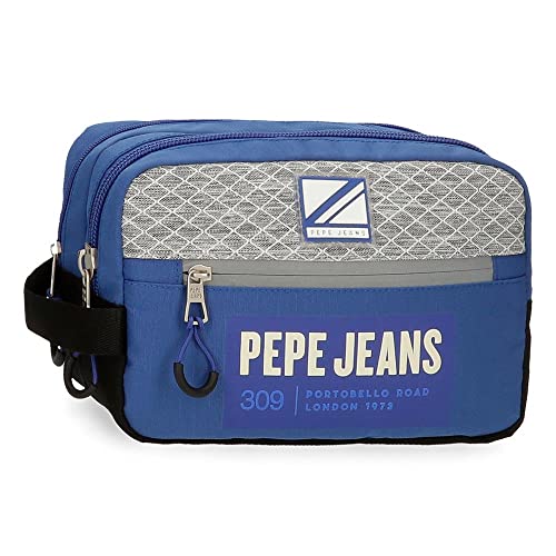 Pepe Jeans Darren Kulturbeutel, Zwei Fächer, anpassbar, Blau, 26 x 16 x 12 cm, Polyester, blau, Kulturbeutel mit Zwei Fächern, anpassbar von Pepe Jeans