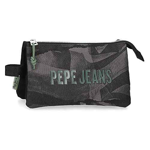 Pepe Jeans Davis Federmäppchen, dreifach, Schwarz, 22 x 12 x 5 cm, Polyester von Pepe Jeans