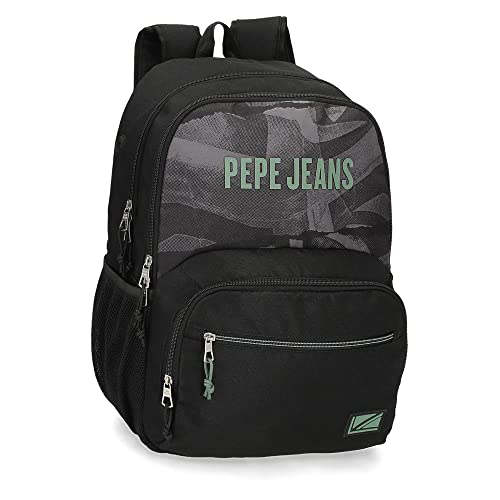 Pepe Jeans Davis Schulrucksack, Doppelfach, anpassbar, Schwarz, 32 x 45 x 16 cm, Polyester, 21,6 l von Pepe Jeans