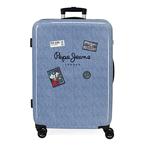 Pepe Jeans Digital Koffer mittelgroß, Blau, 48 x 68 x 26 cm, Hartplastik, seitlicher Kombinationsverschluss, 70 l, 3 kg, 4 Räder von Pepe Jeans