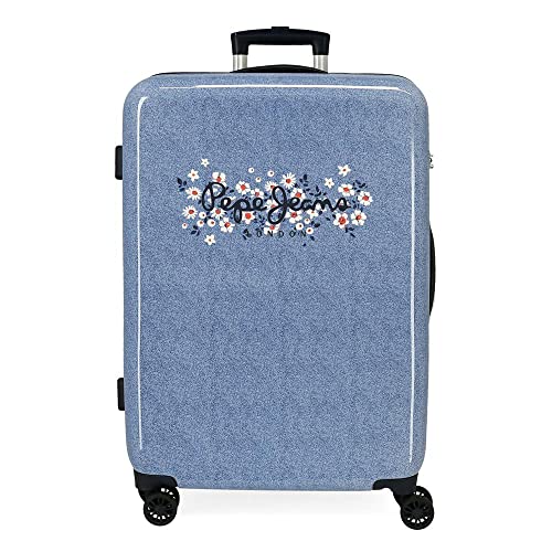 Pepe Jeans Digital Koffer mittelgroß, Blau, 48 x 68 x 26 cm, Hartplastik, seitlicher Kombinationsverschluss, 70 l, 3 kg, 4 Räder von Pepe Jeans