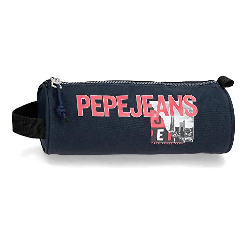 Pepe Jeans Dikran Federmäppchen, rund, Blau, 23 x 9 x 9 cm, Polyester, blau, Rundes Etui von Pepe Jeans