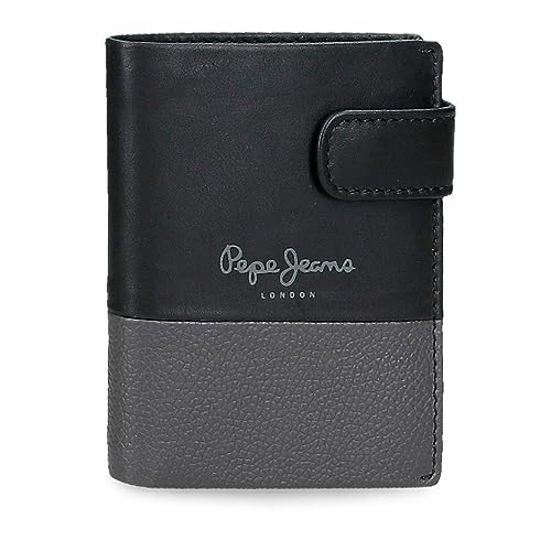 Pepe Jeans Doppelte vertikale Geldbörse mit Klickverschluss, schwarz, 8,5 x 10,5 x 1 cm Leder, Schwarz, Talla única, Vertikale Geldbörse mit Klickverschluss von Pepe Jeans