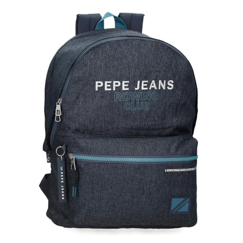 Pepe Jeans Edmon Schulrucksack, anpassbar an Trolley, Blau, 31 x 44 x 17,5 cm, Polyester, 23,87 l, blau, Schulrucksack, anpassbar an Trolley von Pepe Jeans