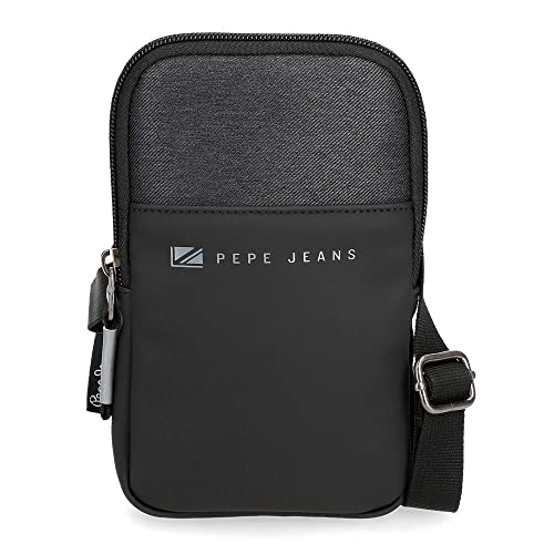 Pepe Jeans Jarvis Umhängetasche, Schwarz, 10,5 x 18 x 2 cm, Polyester mit Details aus Kunstleder von Pepe Jeans