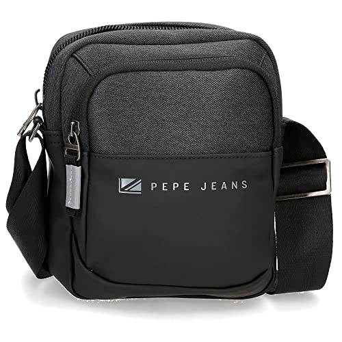 Pepe Jeans Jarvis Umhängetasche, Schwarz, 15 x 19,5 x 6 cm, Polyester mit Details aus Kunstleder von Pepe Jeans