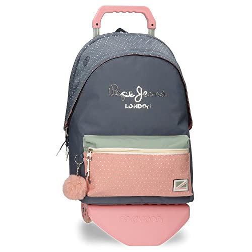 Pepe Jeans Laila Rucksack für Laptop, Doppelfach, mit Trolley, 15,6 Zoll, Blau, 31 x 44 x 17,5 cm, Polyester, 23,87 l von Pepe Jeans