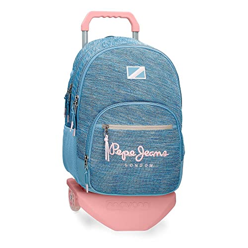 Pepe Jeans Lena Doppelfach Schulrucksack mit Trolley Blau 32x44x22 cm Polyester von Pepe Jeans