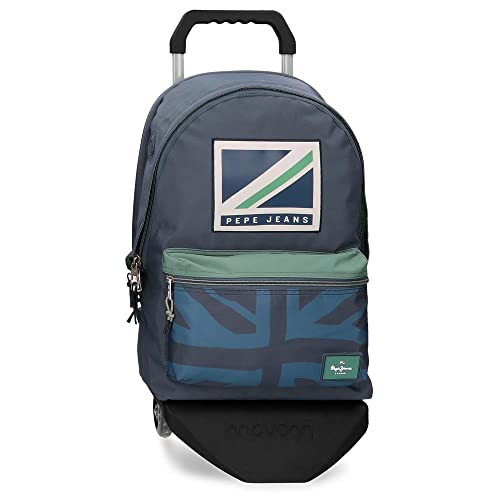 Pepe Jeans Tom Laptop-Rucksack mit zwei Fächern und Trolley, 15,6 Zoll, Blau, 31 x 44 x 15 cm, Polyester, 23,87 l von Pepe Jeans