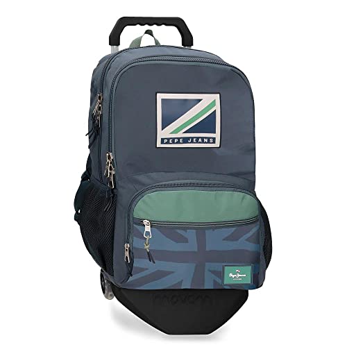 Pepe Jeans Tom Schulrucksack mit zwei Fächern und Trolley, 15,6 Zoll, Blau, 33 x 46 x 17 cm, Polyester, 25,81 l von Pepe Jeans