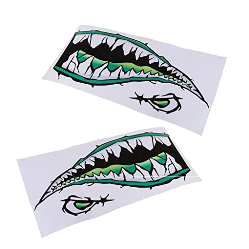 Perfeclan 2 Stücke Große 3D Hai Zähne Aufkleber für Fischerboote - Wasserdicht und langlebig, Grün von Perfeclan