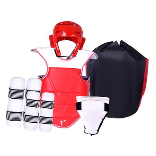 Perfeclan 5 Stück Taekwondo-Schutzausrüstung, Boxen, Körperschutz, Tiefschutz, verstellbare, gepolsterte Karate-Sparring-Ausrüstung für Sanda MMA, S von Perfeclan
